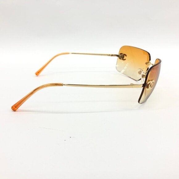 🧡RARE Chanel Vintage Sunglasses Rhinestone CC Logo Rimless Gradient Gold Orange - Picture 6 of 14
